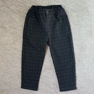 Zara Boys Dress Pants Elastic Waist Grey Plaid 3/4